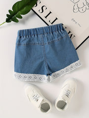 Girls' Lace Embroidery Denim Shorts for Summer