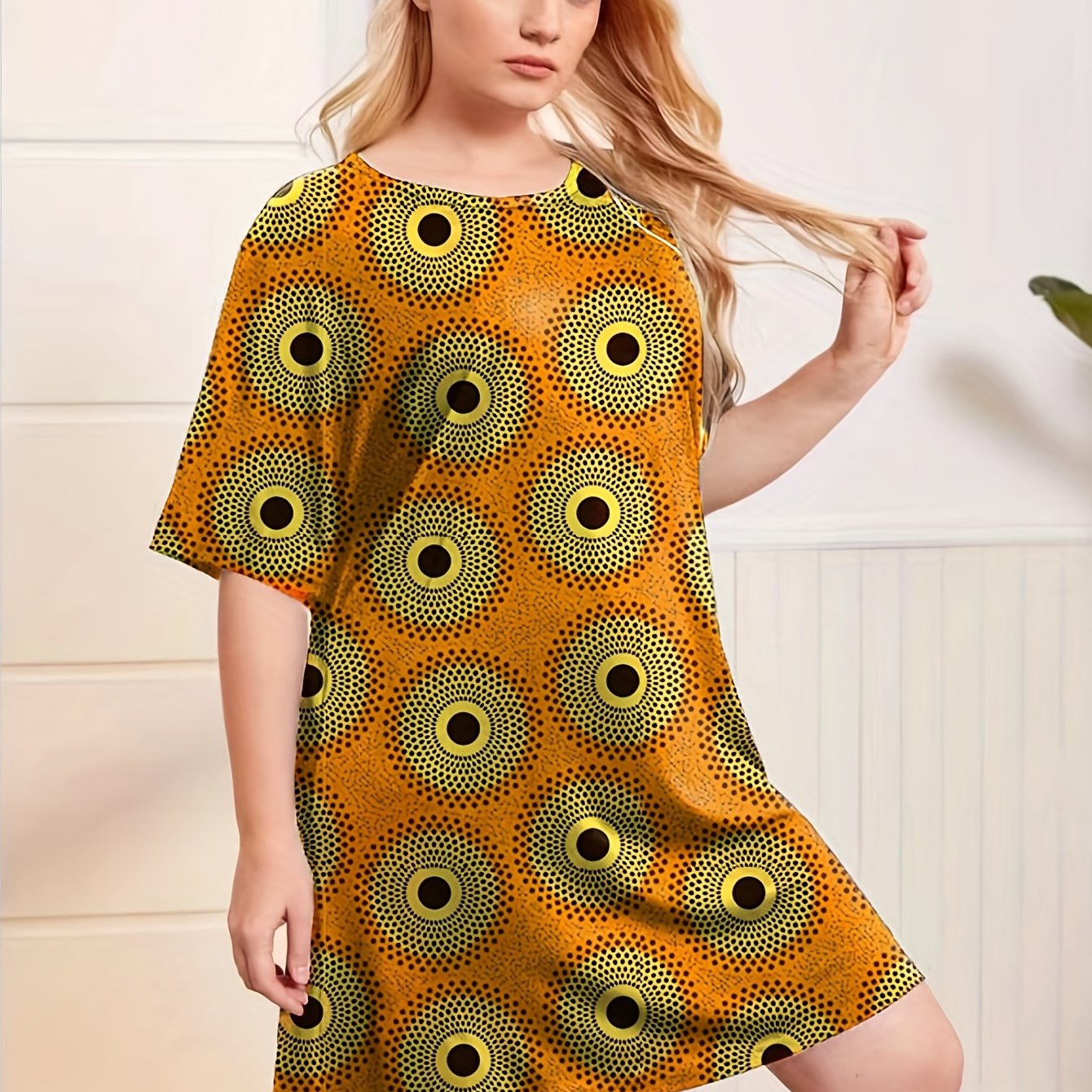 Dot Print Short Sleeve Sleep Dress