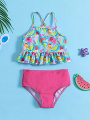 2pcs Toddler Girls Dino Print Cami Top Swimsuit Set