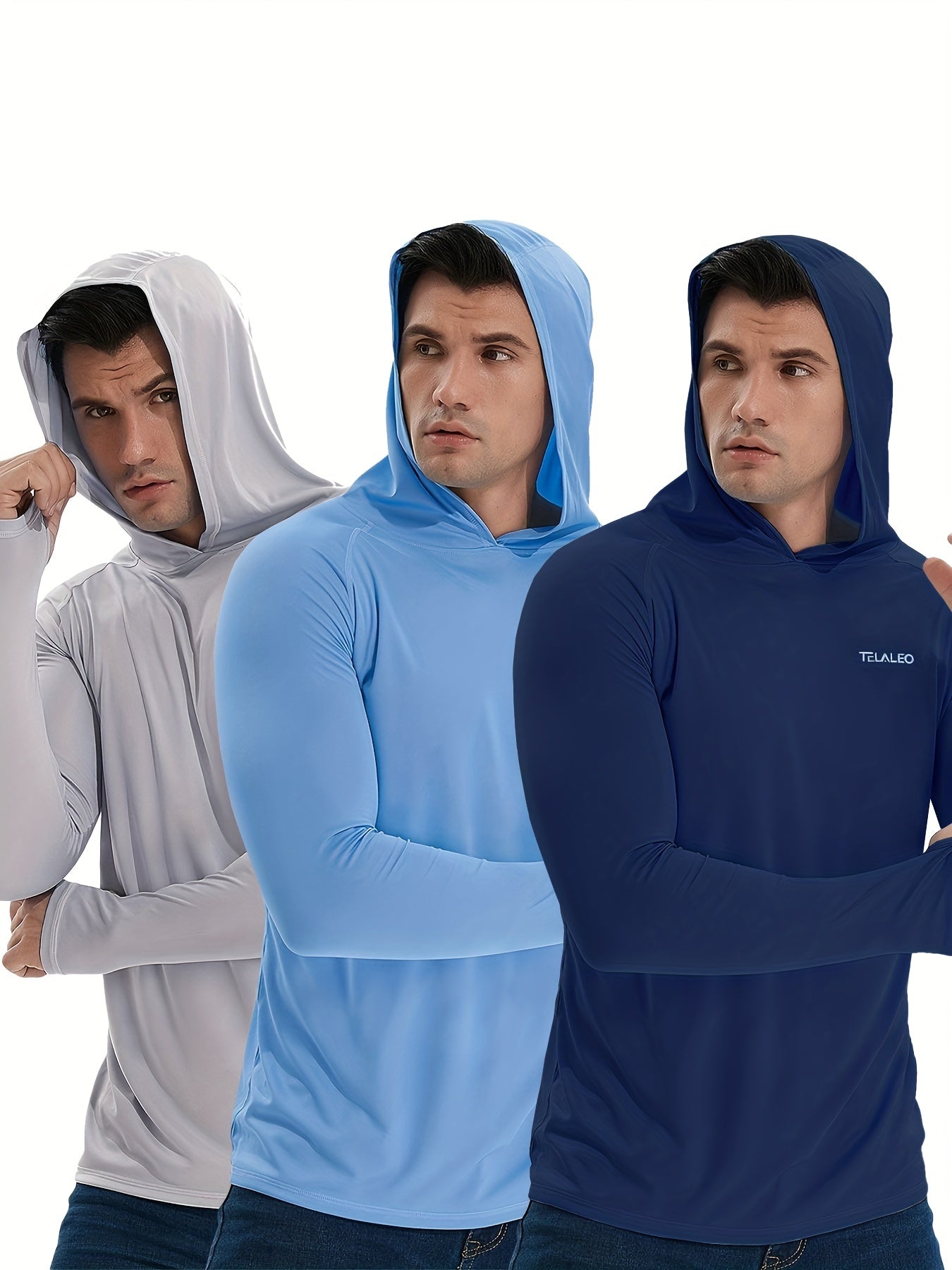 3 Pack Men's UPF 50 Sun Protection Hoodie & Shirt for Outdoor Sports