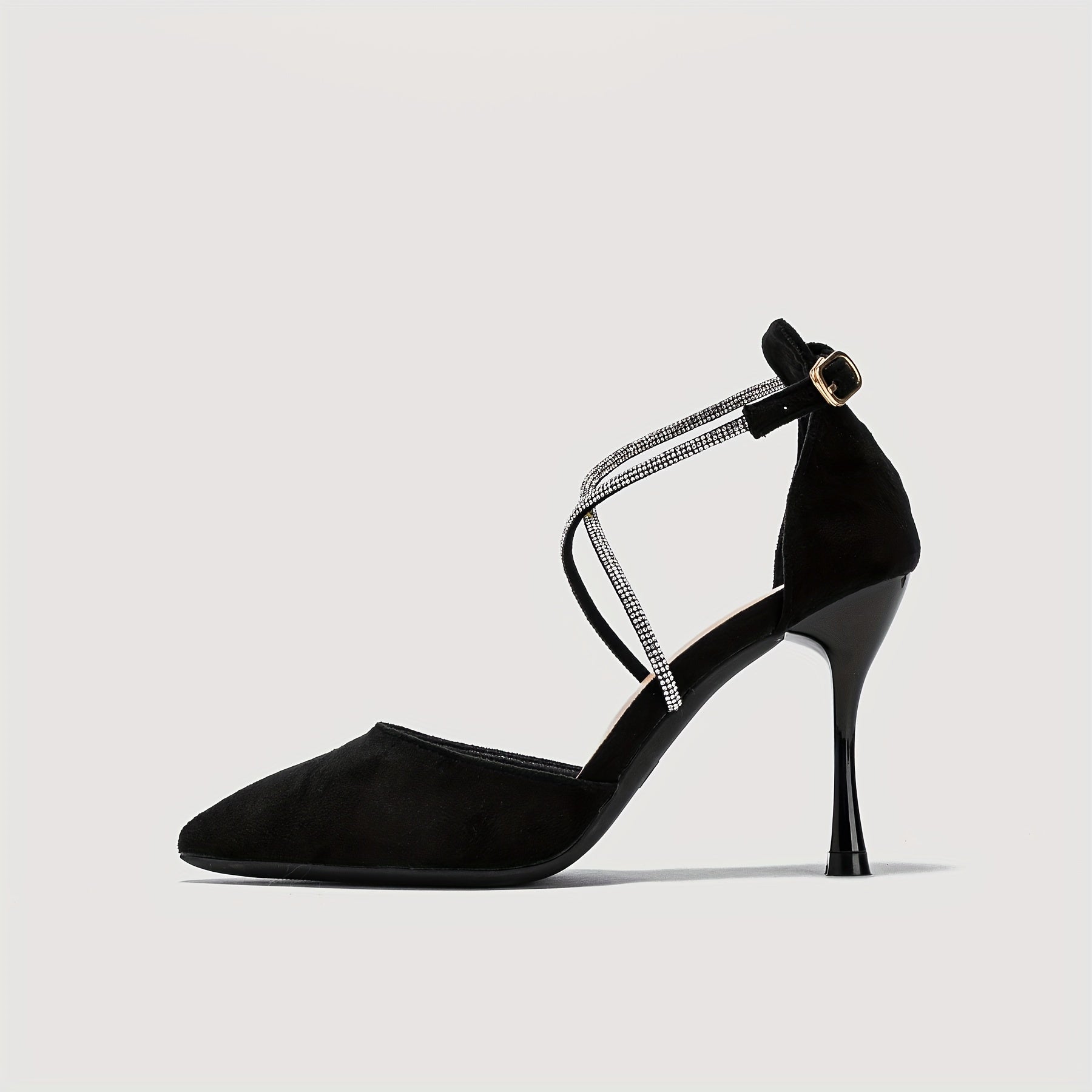 Rhinestone Stiletto Heels Point Toe Pumps Buckle Strap Dress Heels