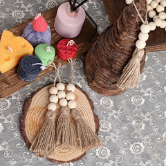 5pcs Jute Rope Fringed Wood Beads Pendant DIY Craft