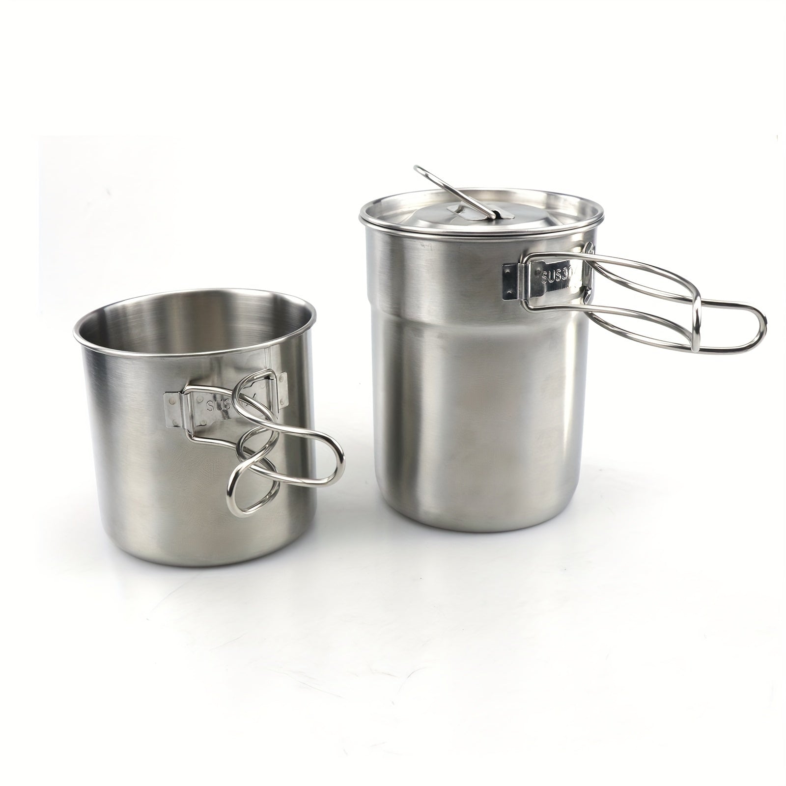 Stainless Steel Water Cup Folding Handle Coffee Mug Outdoor Camping Cookware Pot