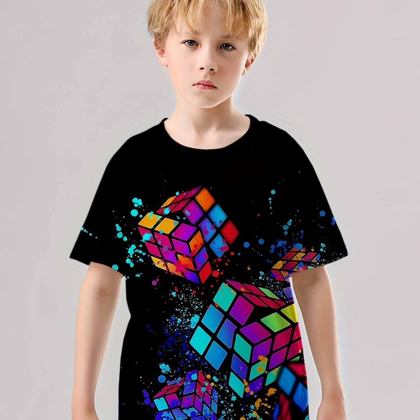 Kids Magic Cubic 3D Print T shirt Boys Hip Hop Street Sports Casual Tops