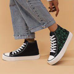 Alien Print Lightweight High Top Canvas Sneakers