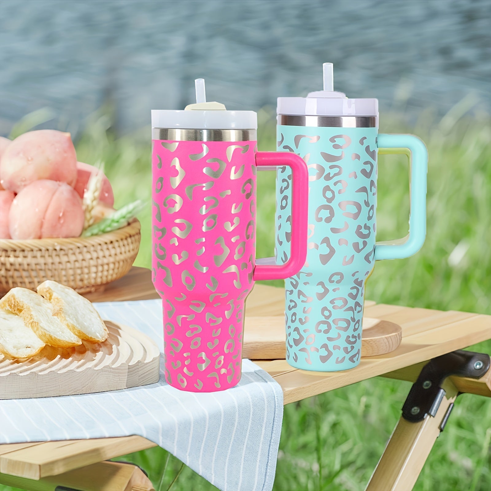 Leopard Print Stainless Steel Insulated Tumbler - 40oz Leakproof Car Cup