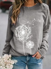 Dandelion Print Crew Neck Sweatshirt for Women