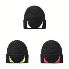 Ear Protection Knit Beanie Hat Devils Horn Embroider