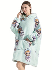 Women's Plus Size Sloth Pattern Fleece Hooded Robe