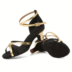 Women's Non-slip Med Heel Dance Sandals Lightweight Latin Dance Shoes