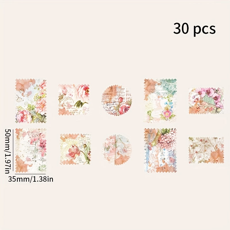 30pcs Flower Scrapbooking Paper Pack, Retro Decorative Craft DIY Papers