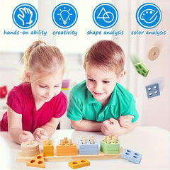 Recycled Wood Stacking Toy for Toddlers Educational Shape Sorting Puzzle