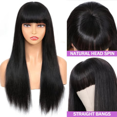 Long Straight Wig With Bangs 180 Density Non Lace Wig