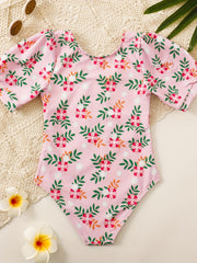 Girl's Floral Onesie Swimsuit Short Sleeve Bathing Suit Kids Clothes