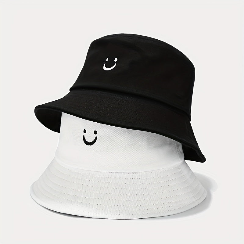Unisex Smile Embroidery Sunshade Bucket Hat for Outdoor Travel