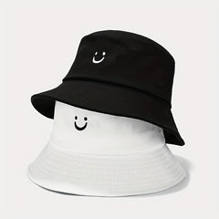 Unisex Smile Embroidery Sunshade Bucket Hat for Outdoor Travel