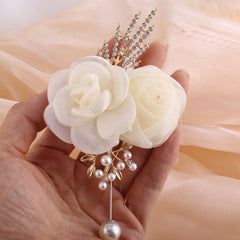 Mesh Flower Pearl Hair Clip Rhinestone Accessory