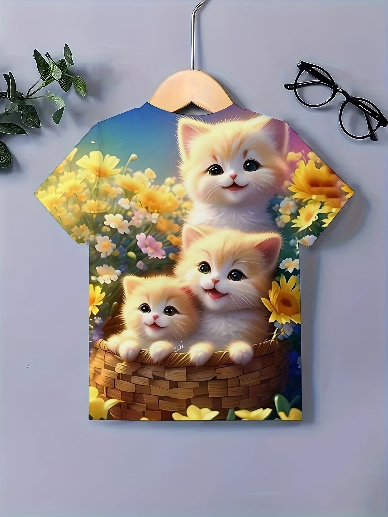 Cute Cats Graphic Short Sleeve T-shirt for Girls - Summer Gift