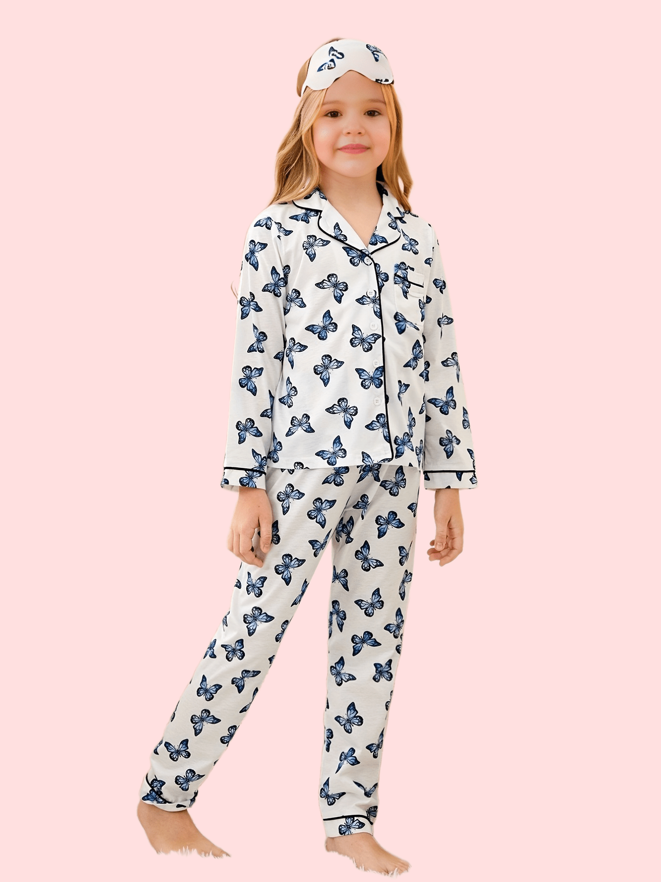 Kids 2pcs Butterfly Print Pajama Set Long Sleeve Top & Pants