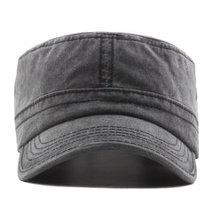 Men's Military Cap Vintage Flat Top Curved Brim Washed Cotton Cadet Army Cap