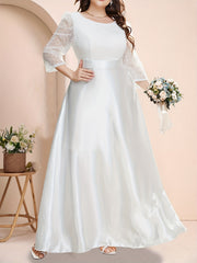 Solid Lace Round Neck Bridesmaid Dress