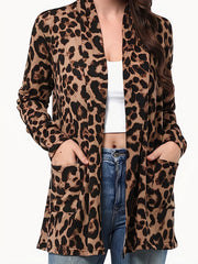 Leopard Print Long Sleeve Open Front Cardigan With Pockets