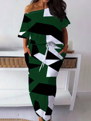 Women's Plus Size Colorblock Geometric Print Top & Skirt Set