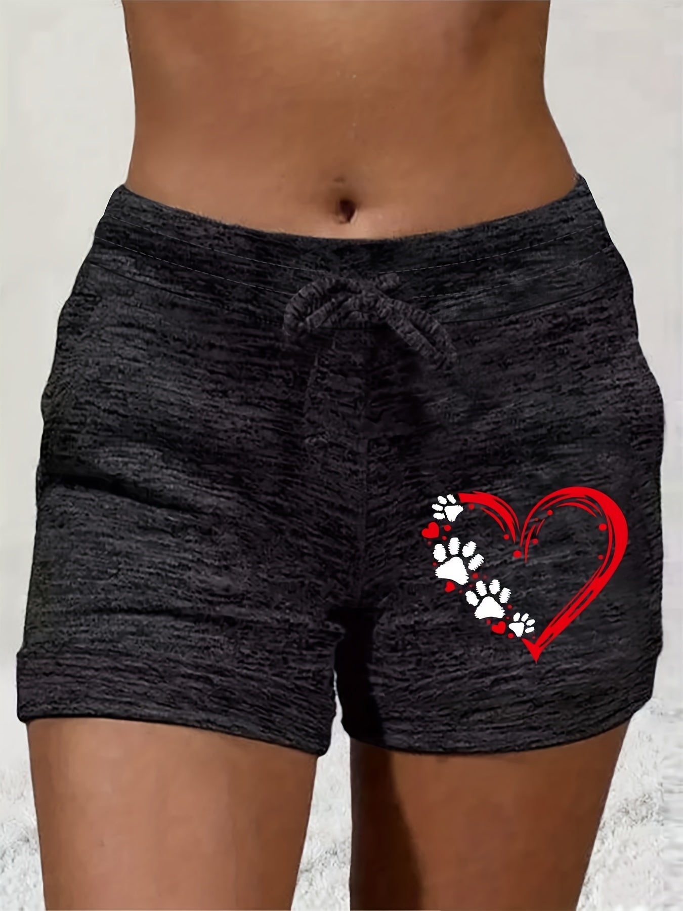 Heart Print Drawstring Shorts Women's Clothing