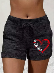 Heart Print Drawstring Shorts Women's Clothing