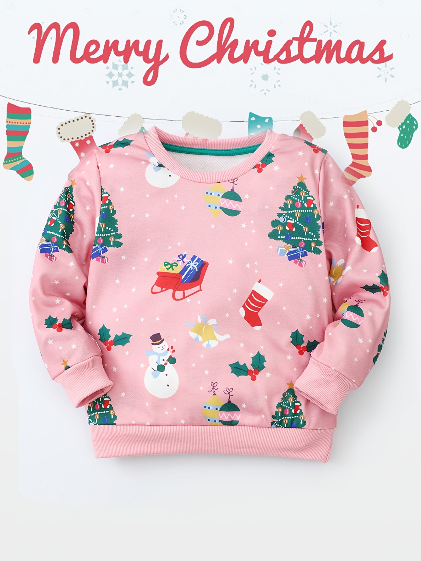 Girls Snowman Graphic Crew Neck Sweatshirt for Fall Winter