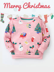 Girls Snowman Graphic Crew Neck Sweatshirt for Fall Winter