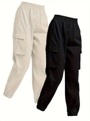 2pcs Casual Sweatpants Elastic Waist Jogger Cargo Pants for Women