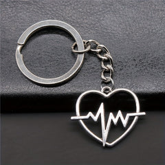 Vintage Silver Electrocardiogram Heart Pendant Keychain