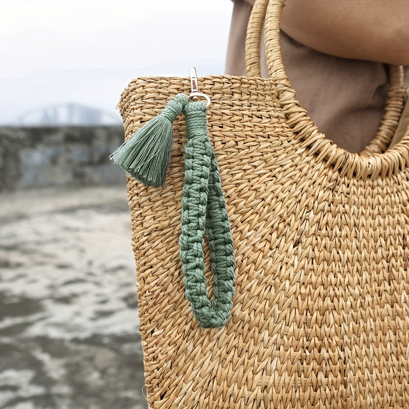 Boho Braided Bracelet Keychain Tassel Key Ring Purse Bag Charm