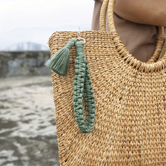Boho Braided Bracelet Keychain Tassel Key Ring Purse Bag Charm