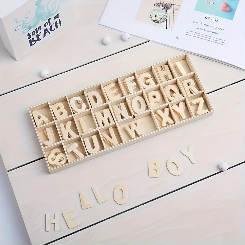 130pcs Wooden Craft Letters with Storage Tray Set Unfinished Alphabet for Kids
