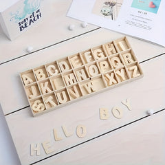 130pcs Wooden Craft Letters with Storage Tray Set Unfinished Alphabet for Kids