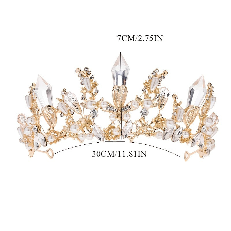 Faux Pearl Rhinestone Crown Hairband Bridal Wedding Headband