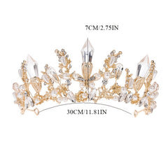 Faux Pearl Rhinestone Crown Hairband Bridal Wedding Headband