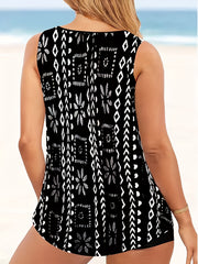 Floral Tankini Set with Ring Decor Top & Shorts