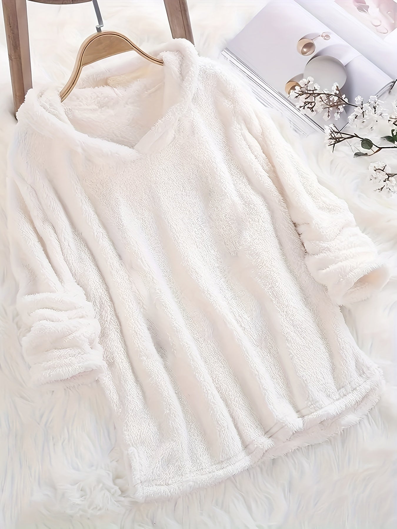 Fleece Solid Hoodie Long Sleeve Sweatshirt