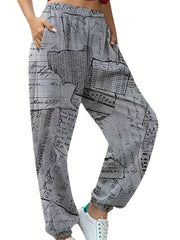 Newspaper Print Sweatpants Jogger Pants Women's Clothing