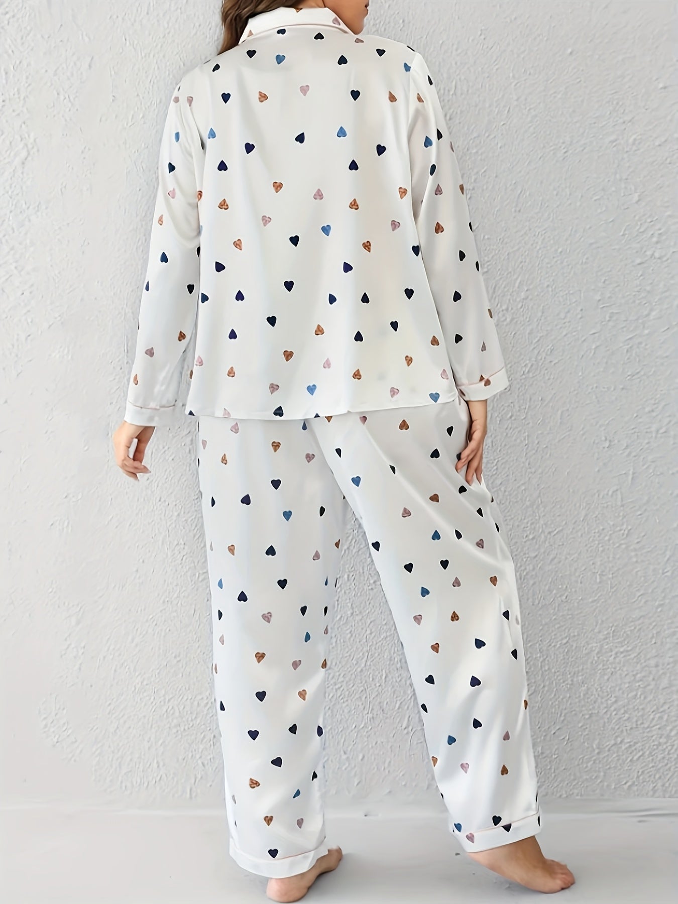 Heart Print Pajama Set Women's 2 Piece Lounge Set