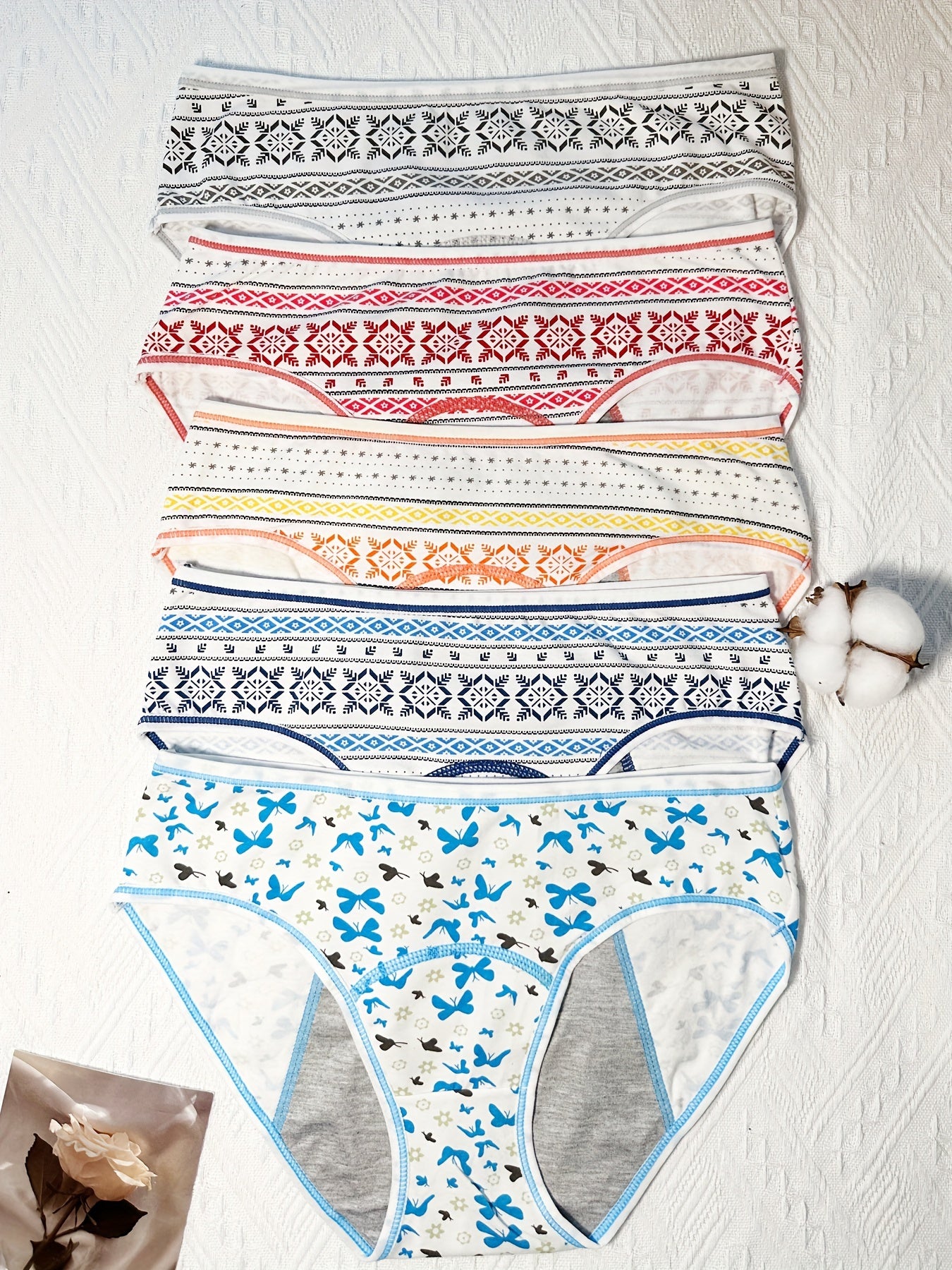 5pcs Butterfly & Geometric Print Period Panties Women's Lingerie & Underwear