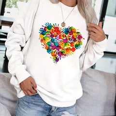 Heart Print Pullover Sweatshirt for Women