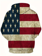 American Flag Print Hoodie Men Graphic Loose Pullover Autumn Winter