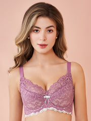 Women's Lace Bow Full Cup Bra Breathable Comfortable Solid Bras