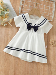 Baby Girls Casual Bowknot Short Sleeve Cotton Dress