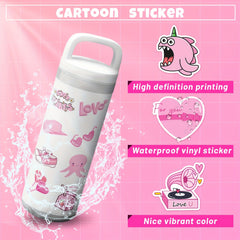 100 Pink Cartoon Vinyl Stickers for Water Bottles Laptop Luggage G