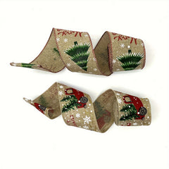4 57M Christmas Ribbon Vintage Truck Wired Burlap Ribbon